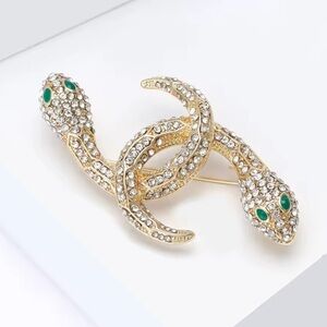 Serpenti Snake Gold Crystal Green Eyes Brooch